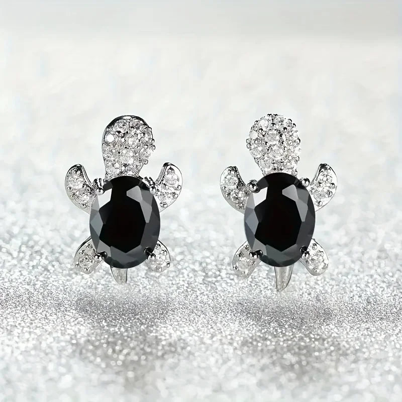 1 pair of S925 silver cute turtle shaped earrings with multiple colors to choose from, jewelry holiday gift for women Vera Lux