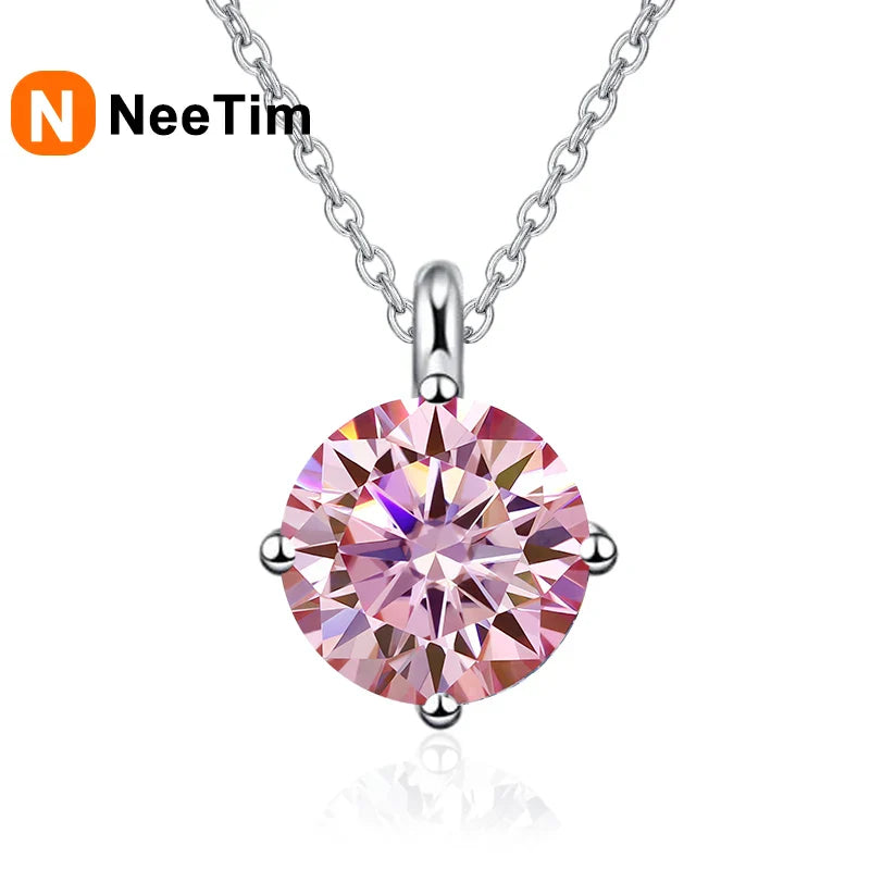 NeeTim 1CT 2CT Real Moissanite Pendant Necklace For Women Top Quality 925 Sterling Silver Wedding Party Bridal Luxury Jewelry Vera Lux