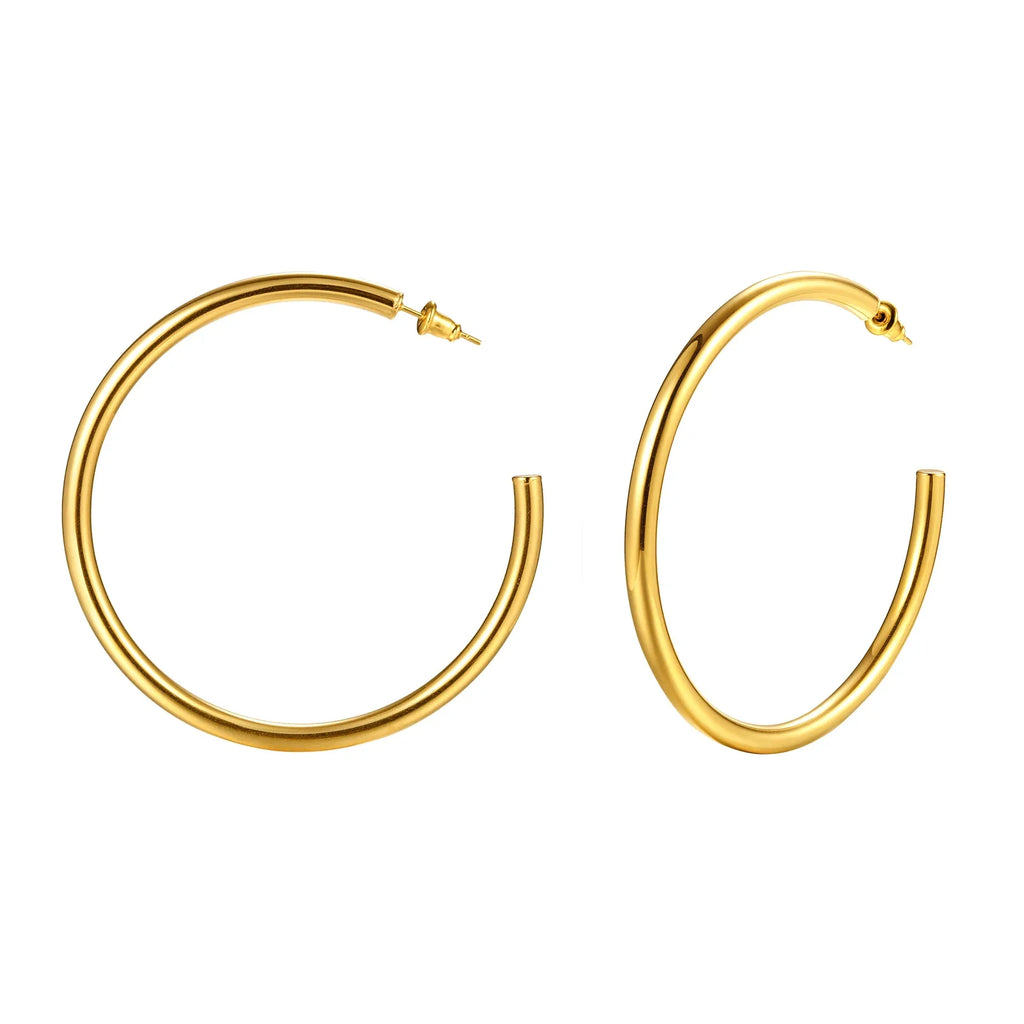 Waterproof Chunky Circle Hoop Earrings For Women, Gold Plated Stainless Steel Loop Earring 25/42/50/63mm Vera Lux