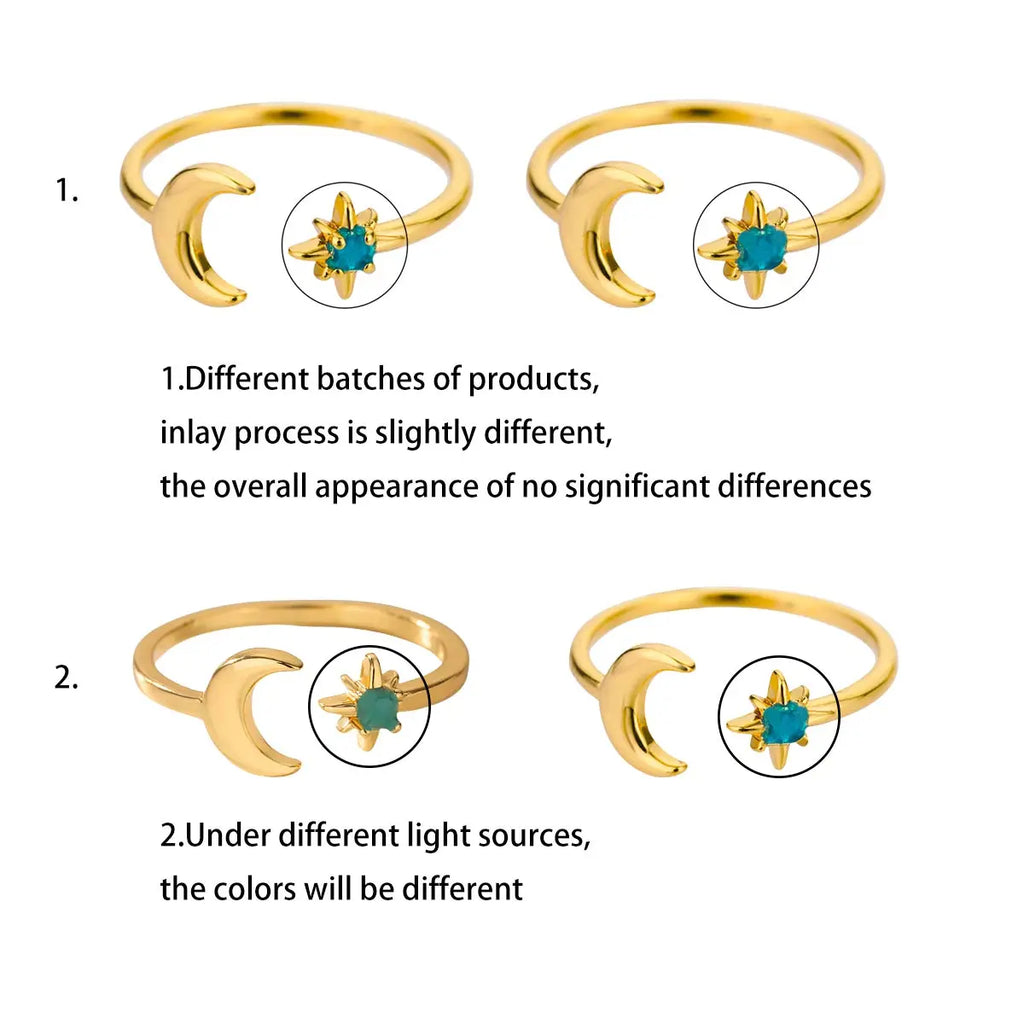 Zircon Moon Rings For Women Stainless Steel Glowing Moon Star Adjustable Finger Ring Aesthetic Wedding Jewelery Gift bague femme Vera Lux