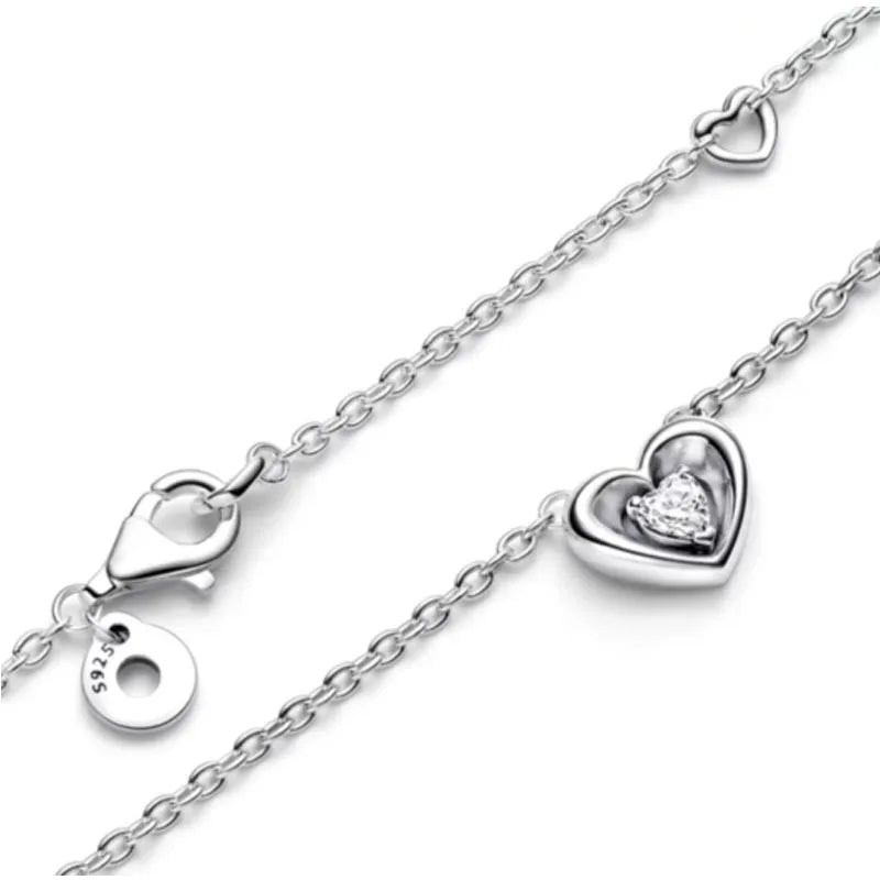 925 Sterling Silver Heart Bow Necklace Fit Christmas Jewelry For Women DIY  Making Party Wedding Gift Vera Lux