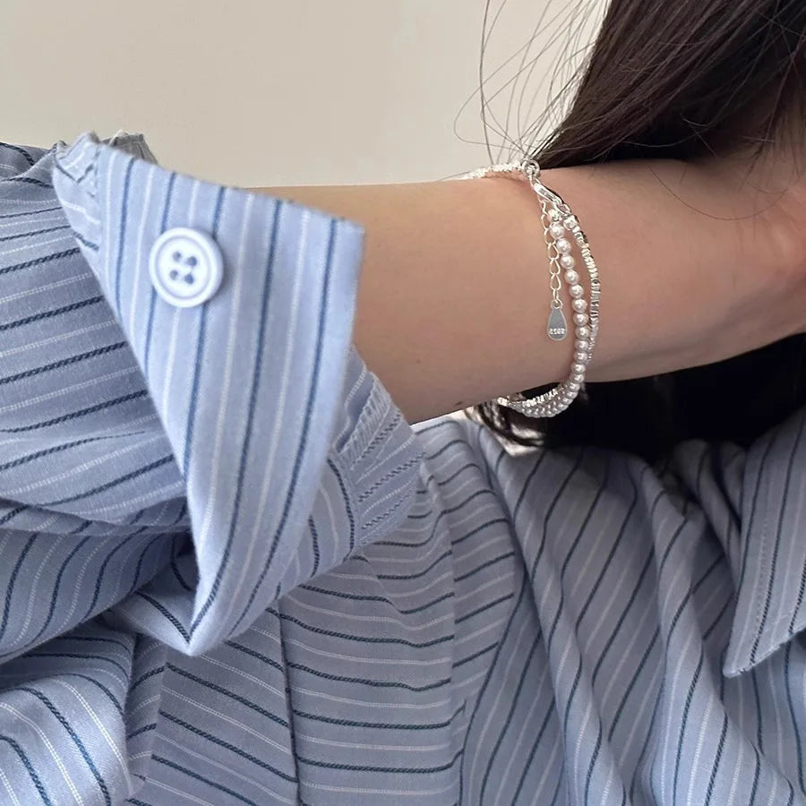 VENTFILLE 925 Silver Double Layer Pearl Bracelet for Women Girl Design Bead Korean Jewelry Dropshipping Vera Lux