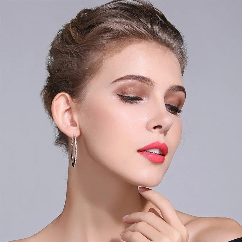 NeeTim Full D Color Moissanite hoop Earrings for Women 925 Sterling Silver with White Gold Plated Ear Studs Fine Jewelry Gift Vera Lux