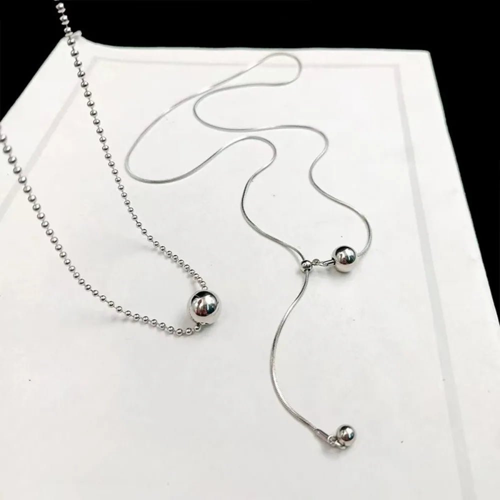 Personality Design Silver Color Stainless Steel Beaded Ball Pendant Necklace for Women Double Layer Hip Hop Rock Chokers Jewelry Vera Lux