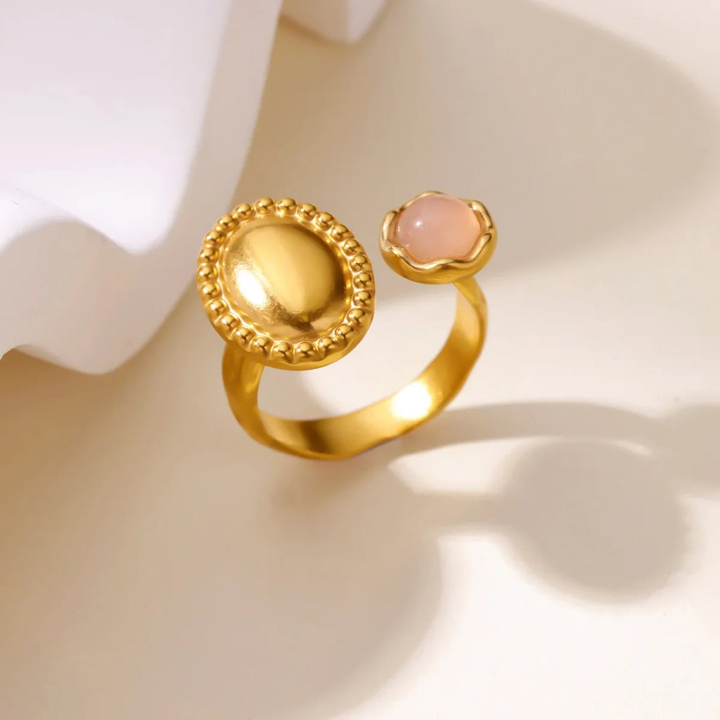 Luxury Opal Zircon Sun Rings For Women Girls Stainless Steel Gold Color Open Ring 2025 New Fashion Wedding Couple Jewelry Gift Vera Lux