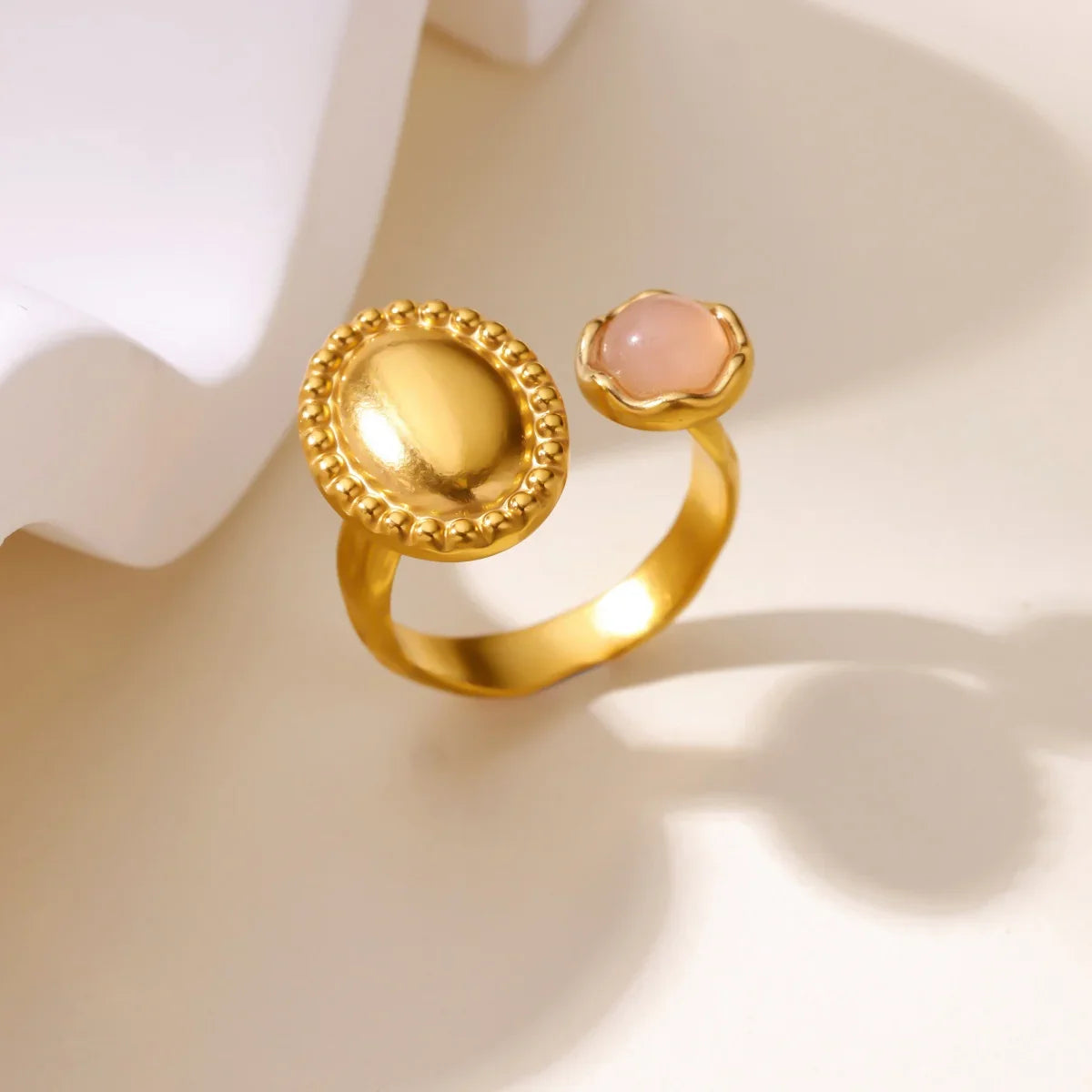 Luxury Opal Zircon Sun Rings For Women Girls Stainless Steel Gold Color Open Ring 2025 New Fashion Wedding Couple Jewelry Gift Vera Lux
