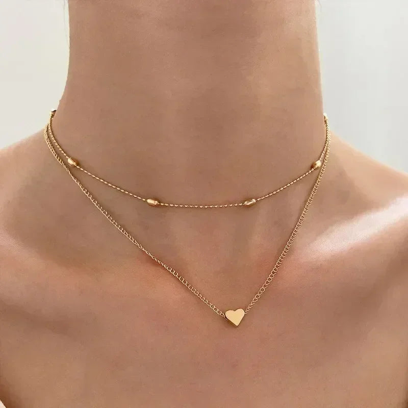 Multilayer Pendant Necklace on Neck Chain Women Crystal Zircon Heart Star Charm Layered Necklace Vintage Female Neck Jewelry Hot Femstylo