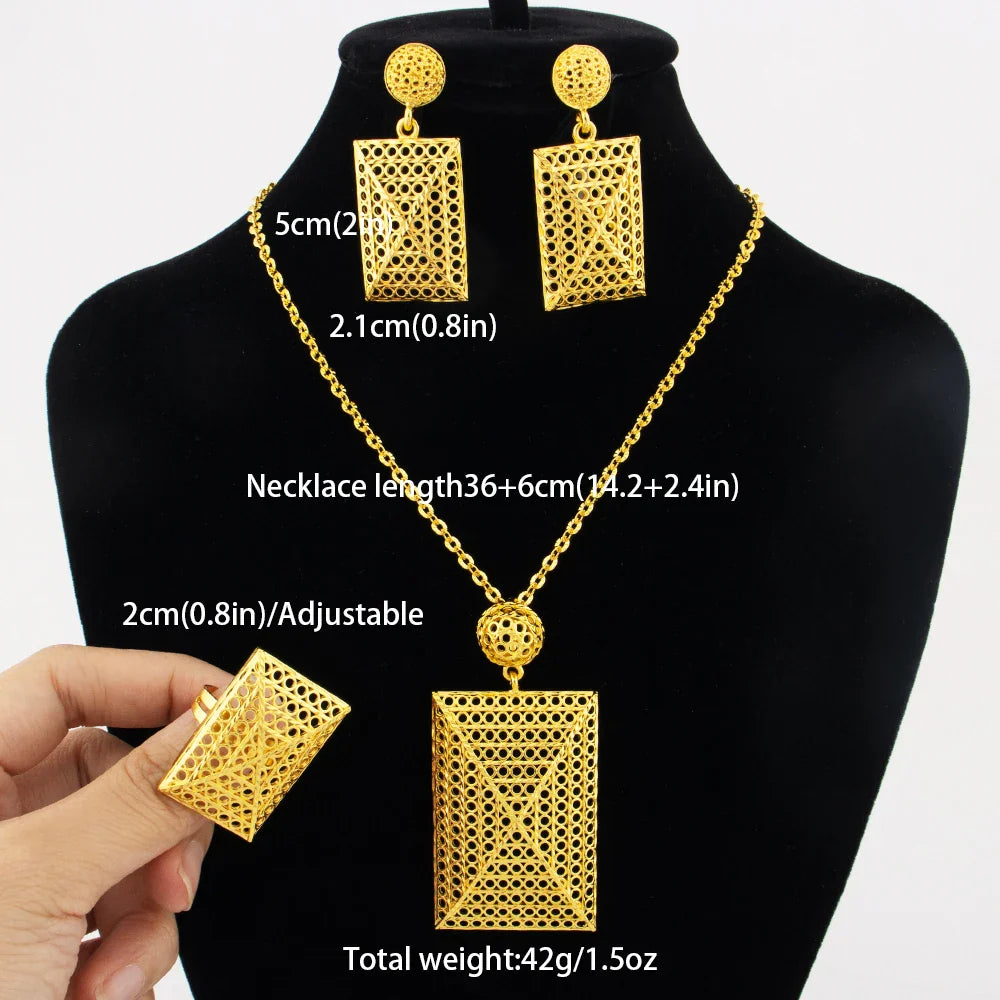 24k gold color party necklace earrings rings set luxury gold jewelry sets for woman wedding party Accessories Vera Lux