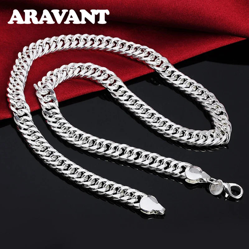 Aravant 925 Sterling Silver 6MM 7MM 10MM Chain Necklace Bracelet Set For Men Women Fashion Wedding Jewelry Vera Lux