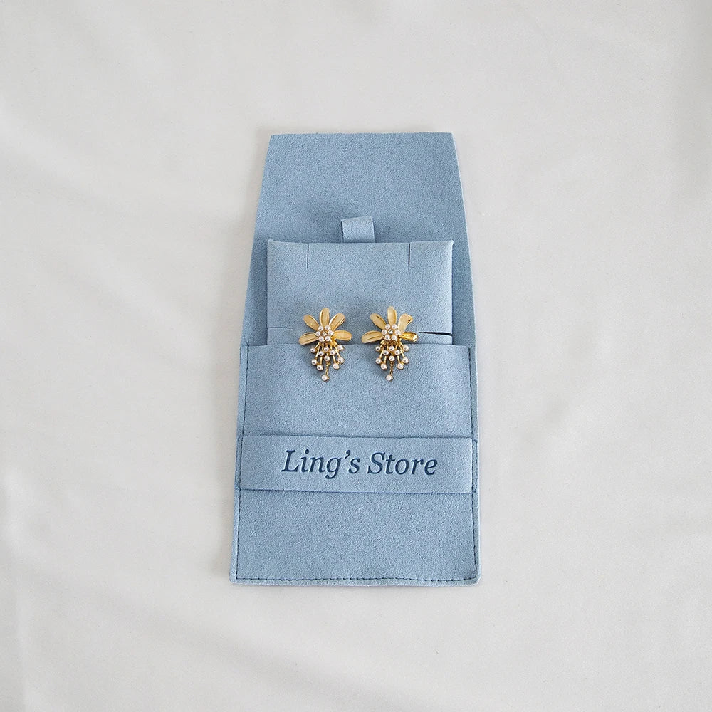 20/50/100pcs Personalized Logo Jewelry Microfiber Strip 8x8cm Bag Insert With 6x6cm Pad Card For Earrings Studs Necklace Pendant Vera Lux