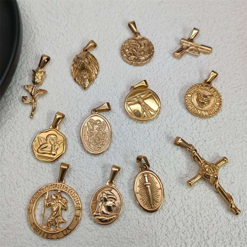 Trendy Rose Cross Design 18K Gold Plated Stainless Steel Pendants For Woman Man Vera Lux