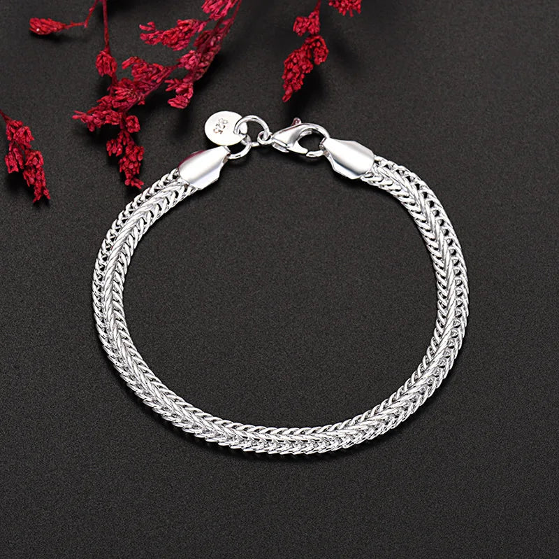 925 Sterling Silver Exquisite Solid Chain Bracelet Fashion Charm Women Men Solid Wedding Cute Simple Models Jewelry Vera Lux
