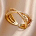Zircon Geometric Rings For Women Luxury Stainless Steel Gold Color Open Ring Trendy Wedding Party Aesthetic Jewerly Gift Femme Vera Lux