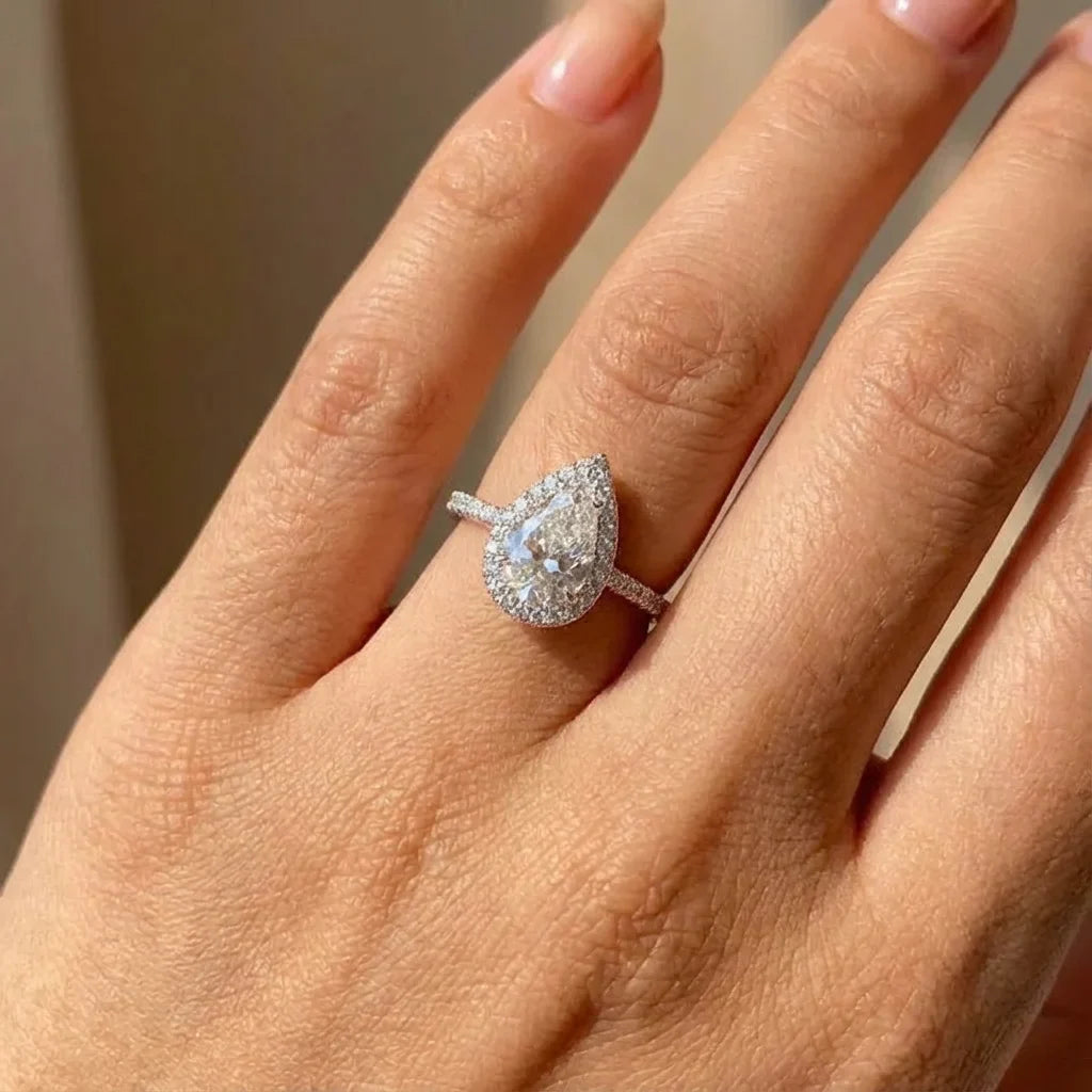 925 Sterling Silver 1CT Simple Sparkling Pear Shape Zircon Ring For Women Engagement Wedding Luxury High Quality Fine Jewelry Vera Lux