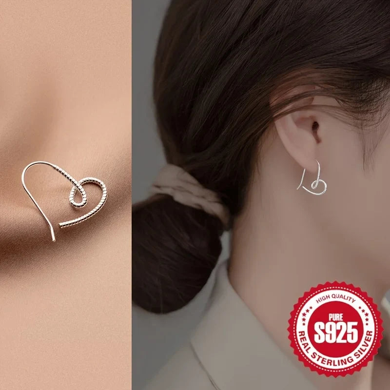 Pair of Twisted Heart Wire Ear Hooks Low Allergy 1.41g S925 Silver Suitable for Daily Wear Valentine's And Mother's Day Gifts Vera Lux
