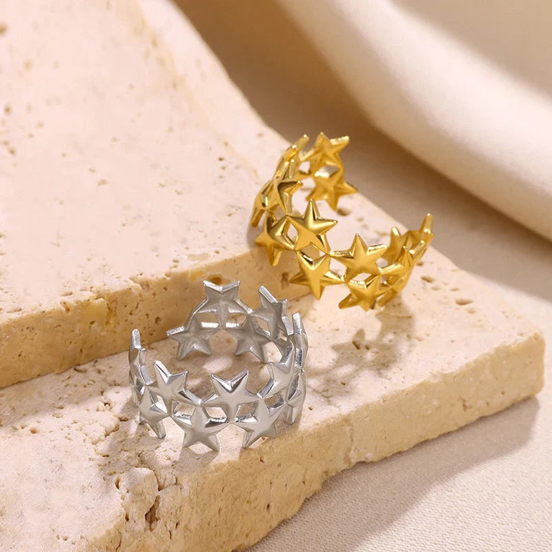 2026 New Stainless Steel Double Layer Star Waterproof Rings for Women Gold Color Opened Star Rings Cute Wedding Jewelry Gifts Vera Lux