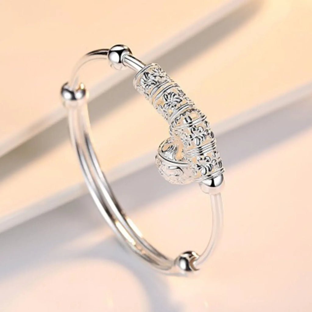 Fine Silver Color Hollow Bells Ball Bangles Adjustable Bracelets for Women Fashion Holiday Gifts Party Wedding Jewelry Vera Lux