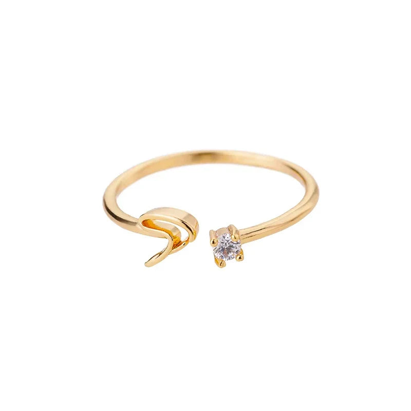 A-Z Initial Letter Open Rings for Women Stainless Steel Gold Color Zircon Adjustable Ring Trendy Couple Wedding Jewelry Gift Vera Lux