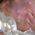 Shiny Crystal Zircon Cross Pendant Necklace for Women Girls Punk Silver Color Thin Chain Necklace Party Jewelry Birthday Gift Vera Lux