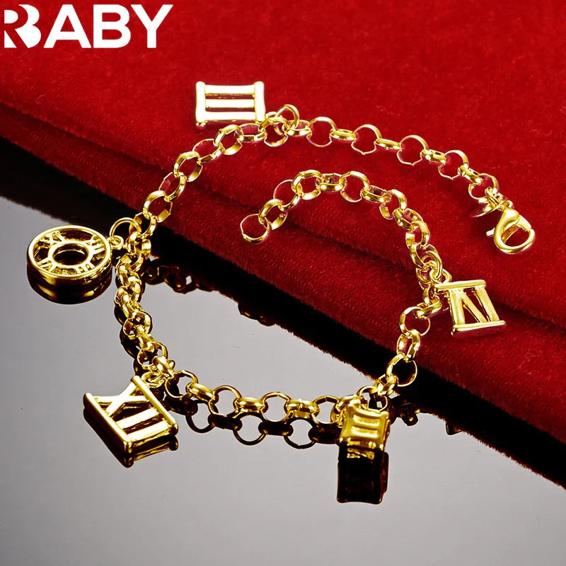 URBABY 18K Gold Roman Numerals Charm Chain Bracelet For Women Wedding Fashion Party Accessories Jewelry Gift Vera Lux