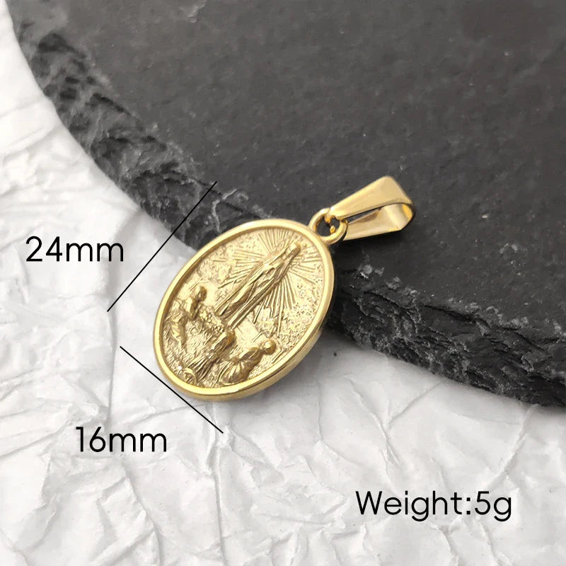 Hip Hop Jesus & Virgin Mary Pendant Necklace - 18K PVD Gold Plated Stainless Steel Jewelry for Men Gift Vera Lux