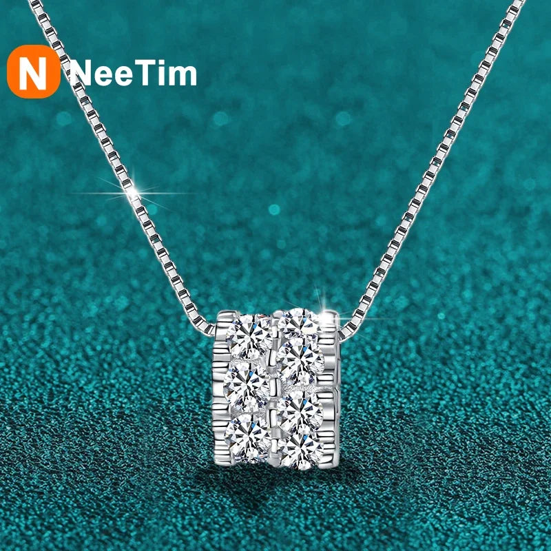 NeeTim Full Moissanite Diamond Necklace For Woman Pendant 925 Sterling Silver Necklace For Women Chain Party Bridal Fine Jewelry Vera Lux