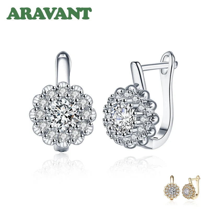 Aravant 925 Silver 18K Gold Cubic Zirconia Flower Gold Drop Earrings For Women Wedding Fashion Jewelry Vera Lux