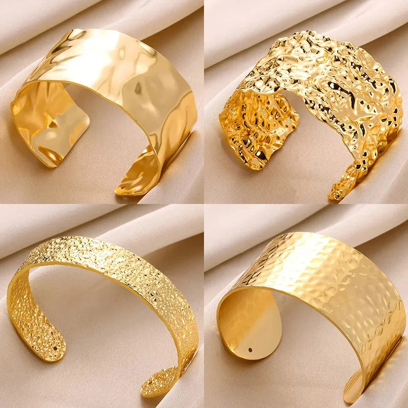 Exquisite Classic Bump Pattern Openning Bangles Bracelet For Women Cuff Bracelet Gold Color Stainless Steel Hand Ornament Gift Vera Lux