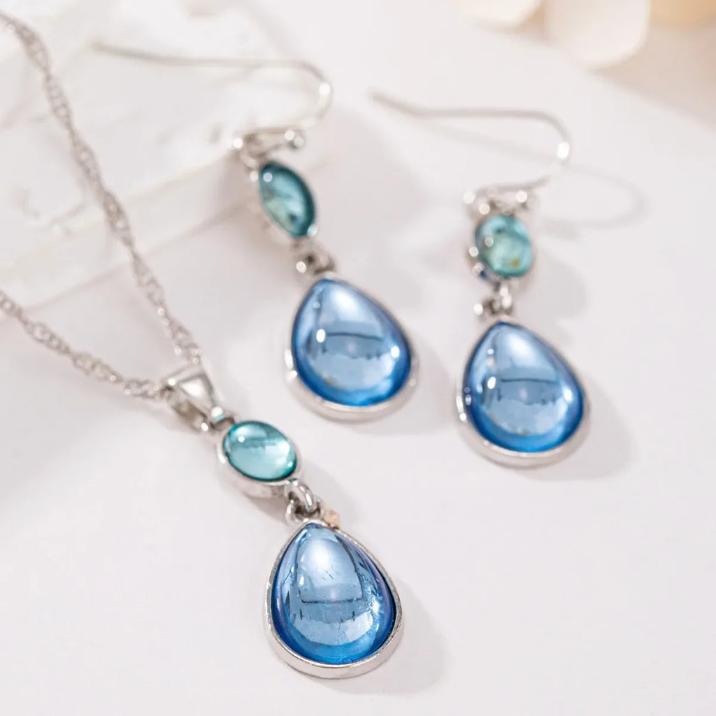 Fashionable Water Droplet Shaped Artificial Synthetic Blue Stone Hanging Earrings For women's Birthday Custom Jewelr Vera Lux