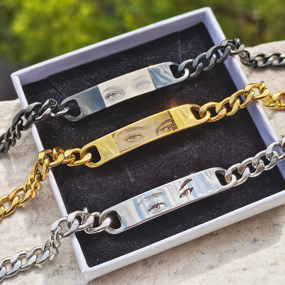 2025 Custom Eye Photo Couple Bracelet Stainless Steel Personalized Romantic Anniversary Wedding Valentine Gift Memory Jewelry Vera Lux