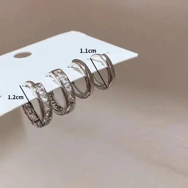 4Pcs/set  Crystal Small Hoop Earrings For Women Silver Color New Y2K Cool Daily Wear Jewelry Girl's Gift Vera Lux