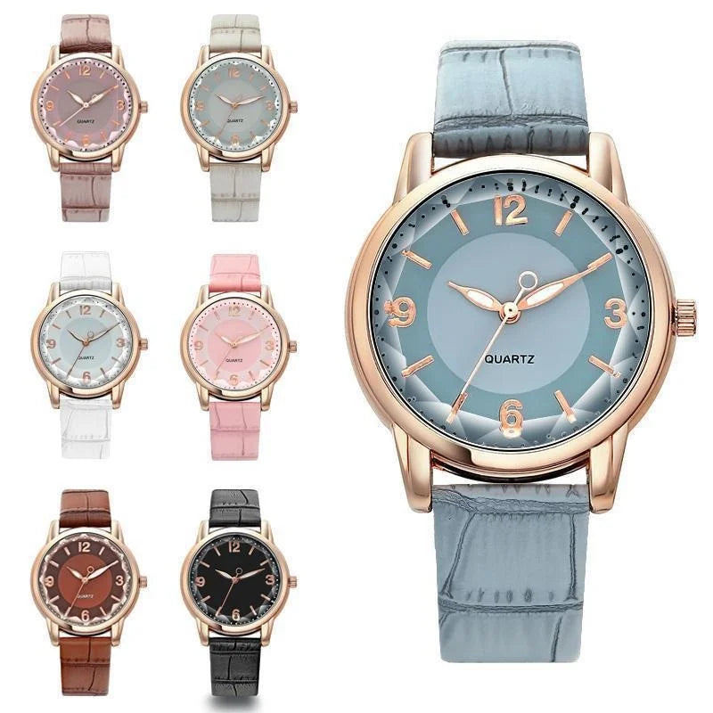 Leather Strap Ladies Watch Polygon Glass Luxury Women clocks Dial Quartz Creative Fashion Quartz Watch Vera Lux
