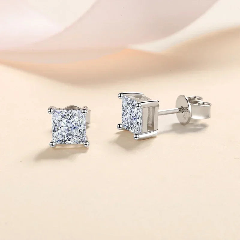 NeeTim 1ct Princess Cut Moissanite Earrings for Women S925 Sterling Silver with Gold Plated Ear Studs Wedding Party Fine Jewelry Vera Lux