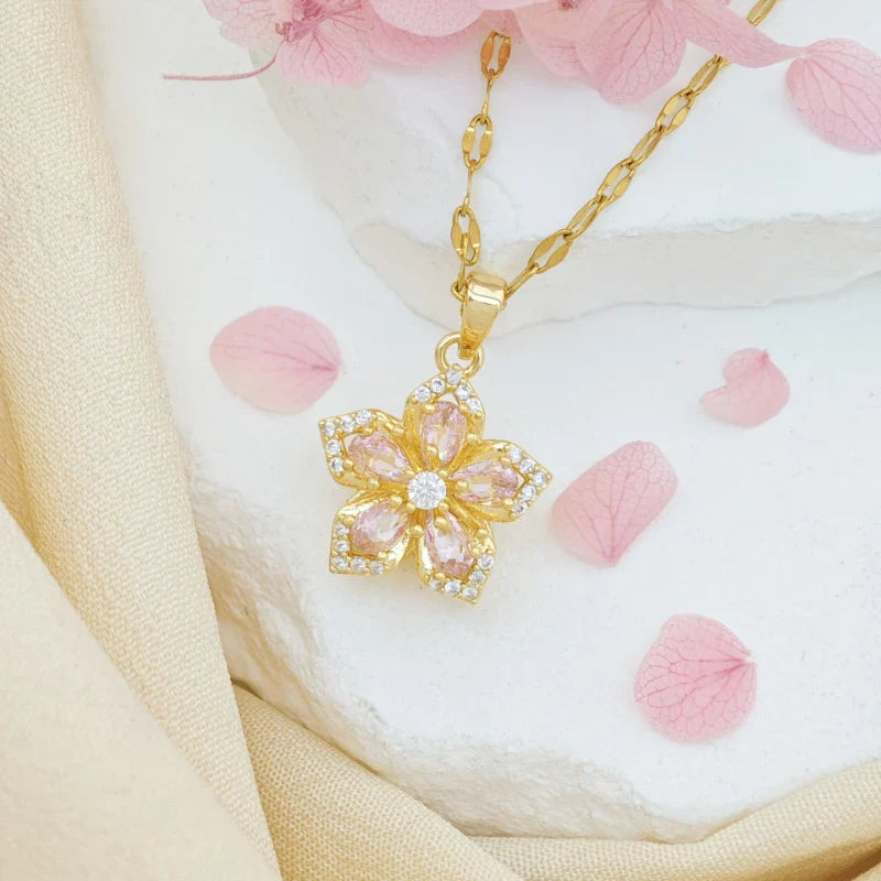 1pc Stainless Steel 5-Petal Flower Necklace With Rotating Pendant For Women Valentines Mom Mother Mother's Day Gift Vera Lux