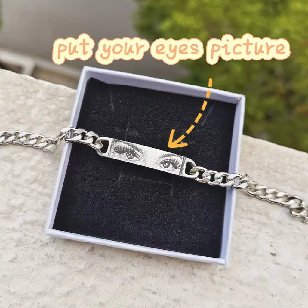 2025 Custom Eye Photo Couple Bracelet Stainless Steel Personalized Romantic Anniversary Wedding Valentine Gift Memory Jewelry Vera Lux