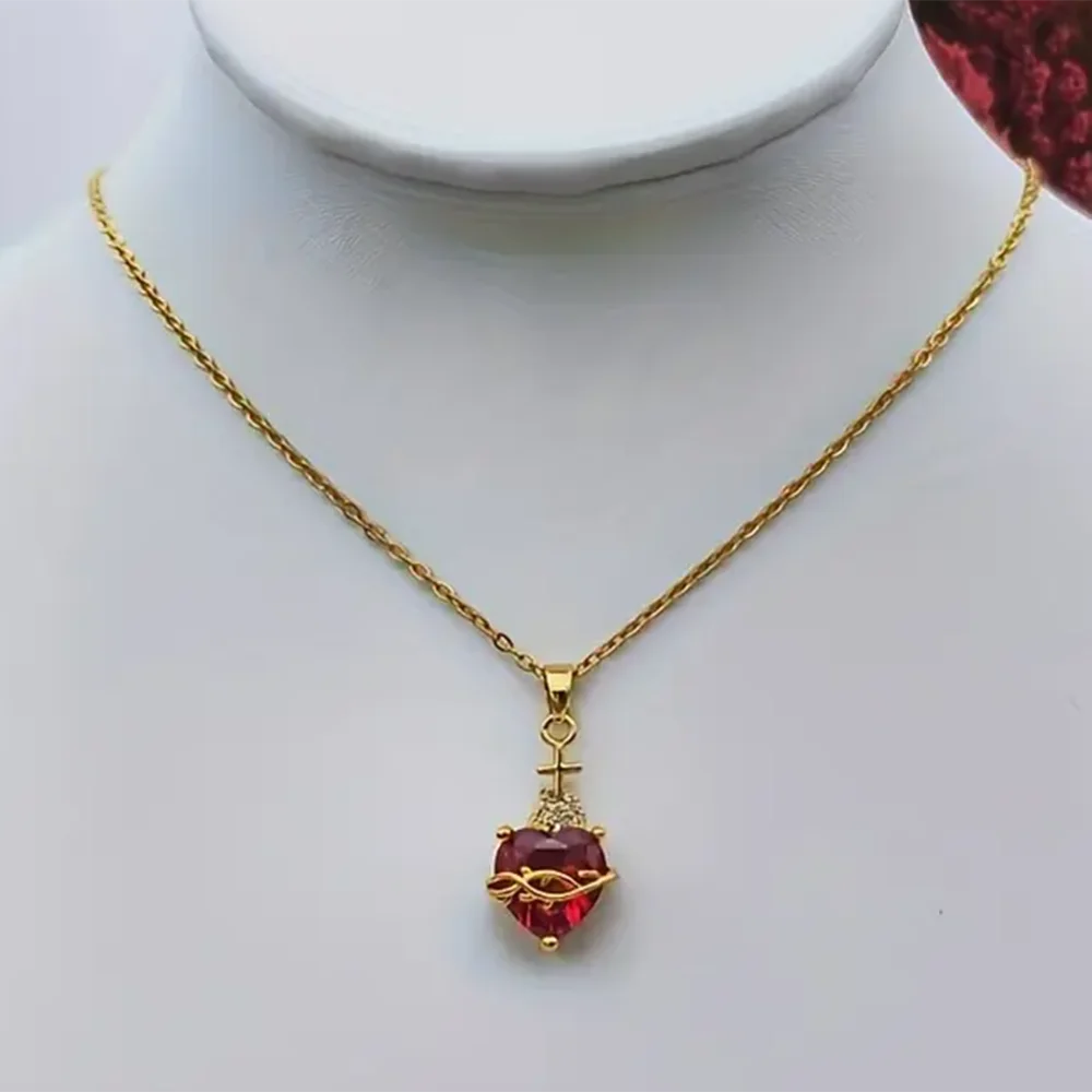 Romantic Wedding Heart Cubic Zirconia Necklace For Women Elegant Cute Gold Color Stainless Steel Necklaces Jewelry Birthday Gift Vera Lux