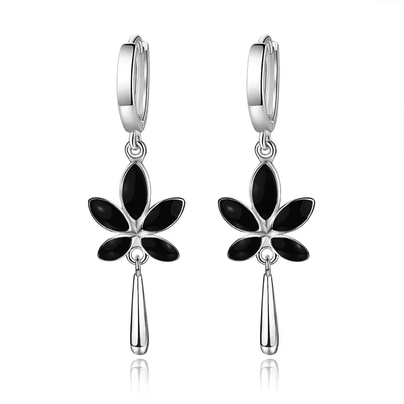 Retro Creative black Maple Leaf Eardrop New Trendy 925 Sterling Silver Earrings For Women Ear Jewelry Girl Valentine's Day Gifts Vera Lux