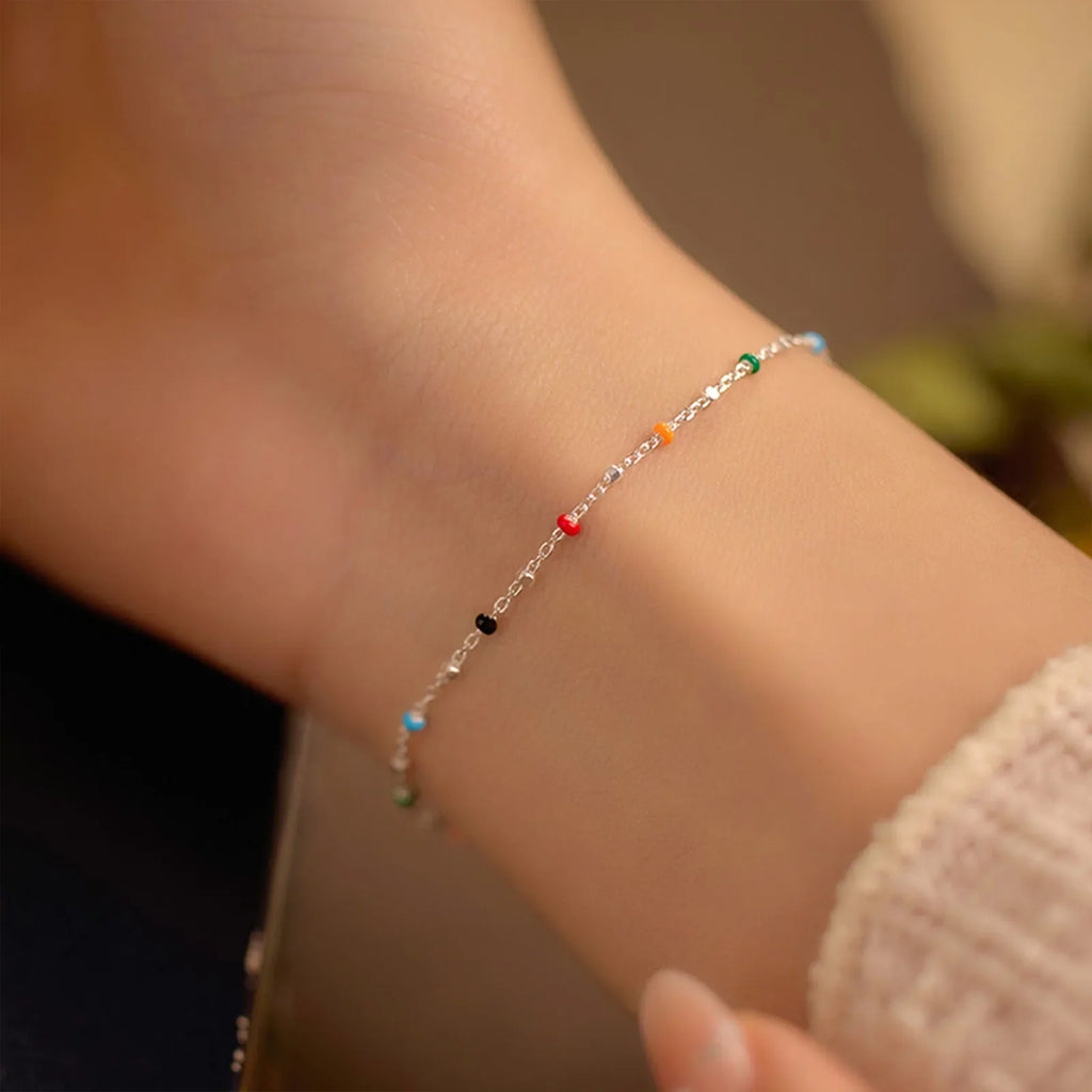 S925 Silver Dopaamine Colored Bean Bracelet Women's Popular INS Summer Niche Thin Fashion Jewelry Trendy Accessory Vera Lux