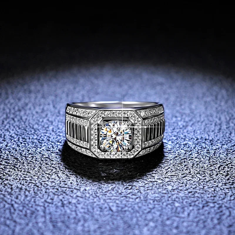 NeeTim Moissanite Ring For Men Sterling Silver Platinum Plated Ring Lab Diamond Men's Rings Man Wedding Band Fine Jewelry Vera Lux