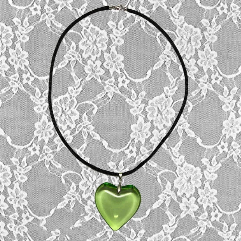 Big Red Glass Heart Pendant Black String Necklace For Women Pink Green Red AB Purple Crystal Stone Lovely Y2K Pendant Jewelry Vera Lux