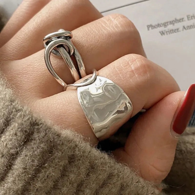 925 Sterling Silver Chain Knot Ring For Women Wrap Wide Band Rock Geometry Punk Jewelry Gift Wholesale Dropshipping Vera Lux