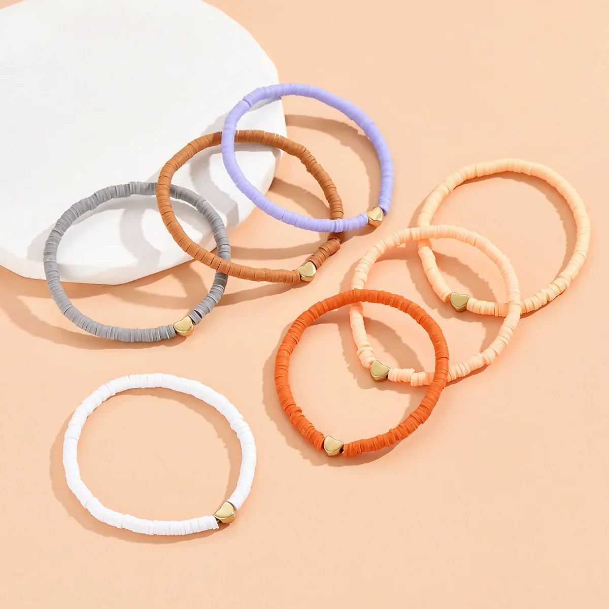 7Pcs Colorful Stackable Anklet Set For Women Heart Charm Soft Clay Pottery Layering Ankle Bracelet Girls Summer Beach Jewelry Vera Lux