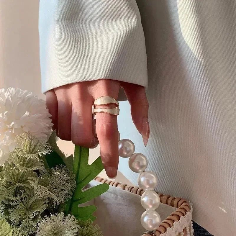 Vintage White Enamel Metal Irregular Shape Geometric Open Adjustable Ring for Women Girl Jewelry Birthday Gifts Anillo Hombre Femstylo