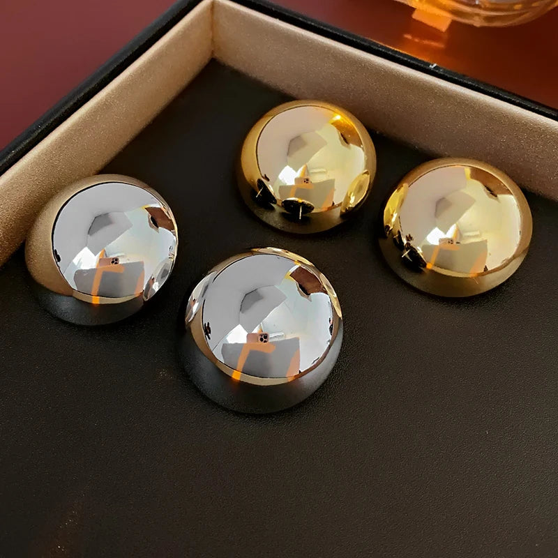 Smooth Semi-round Stud Earrings for Women Europe and America Simple Metal Cold Style Personality Exaggerated Temperament Jewelry Vera Lux