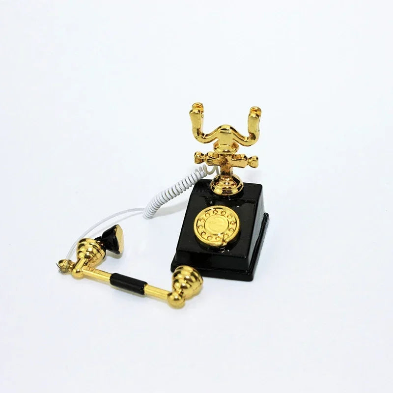 1:12 Home Decor Figurines Alloy Vintage Rotary Telephone Mini Retro Phone Model Miniature Phone Dollhouse Baby House Accessories Perfecsy