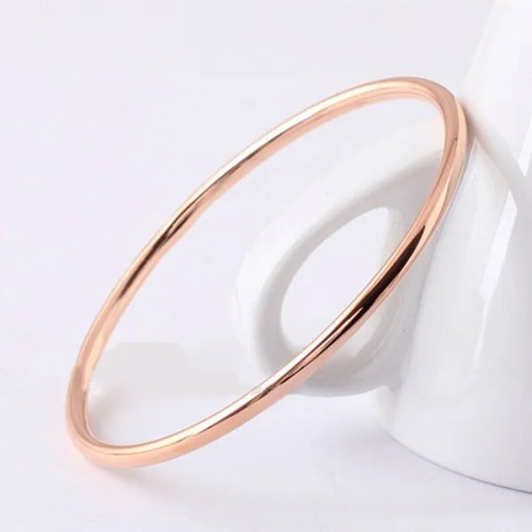 55mm/60mm/65mm Stainless Steel 2mm Thin Plain Polished Slip On Bangle Bracelet for Women Girl Vera Lux