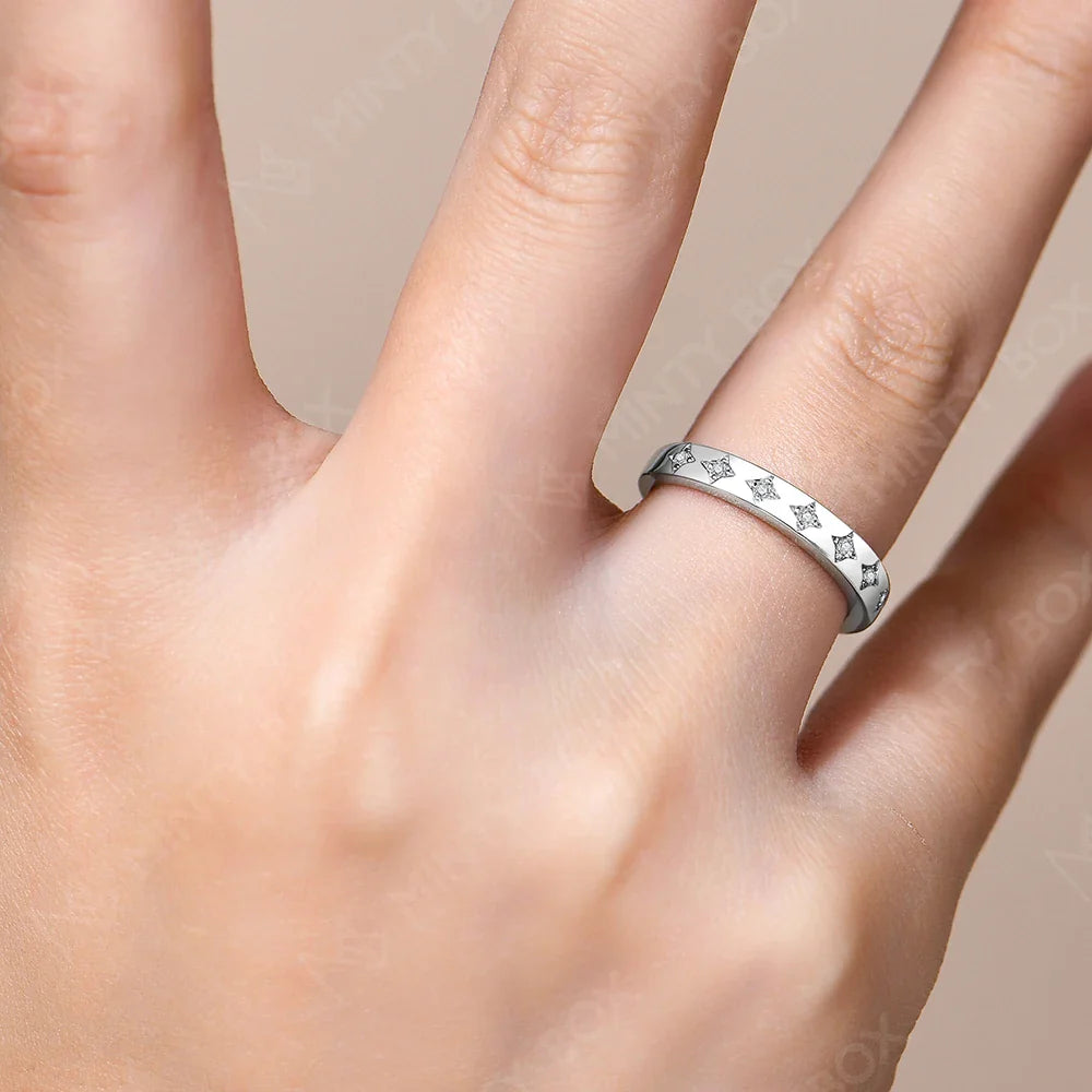 MINTYBOX Stars S925 Silver Moissanite Wedding Band Rings for Women Lab Diamond Engagement Ring 18K Plated Fine Jewelry Vera Lux