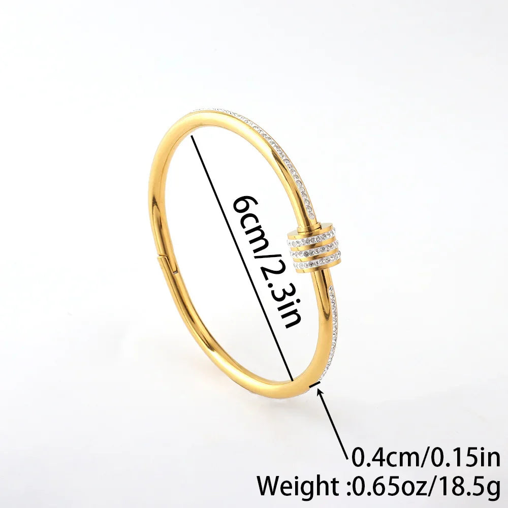 Elegant Gold Color Bangle With Sparkling Rhinestone Glamorous Stainless Steel Bracelet Women's Formal Dinners Jewelry Vera Lux