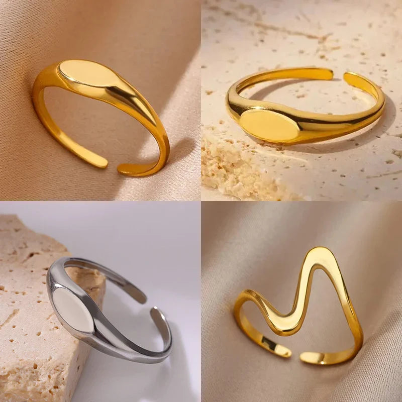 Fashion Oval Rings For Women Gold Color Stainless Steel Geometric Openning Ring Wedding Statement Jewelry 2024 Trend Gift BFF Vera Lux