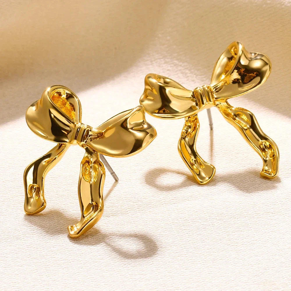Vintage Bowknot Stainless Steel Earrings For Women Elegant Jewelry Gold Plated Stainless Steel Stud Earring Christmas Jewelry Vera Lux